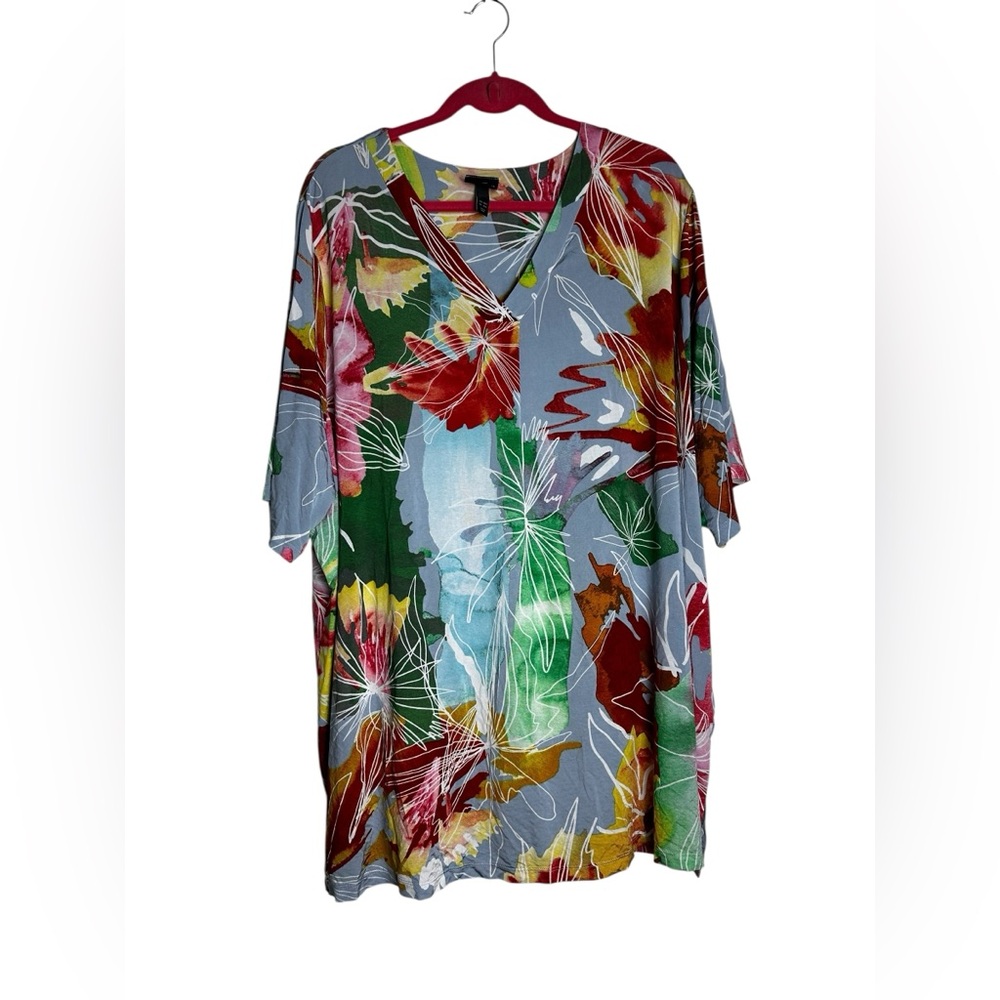 Selection Ulla Popken Blouse Colorful Floral Stretch Casual Art to Wear Summer